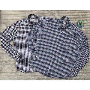 2 Peter Millar Mens Long Sleeve Button Up Shirts XL Blue Purple Plaid 1 Silk